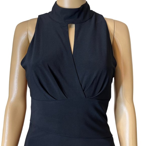 White House Halter Artichoke Dress Size 8 Black Layered Stretch Eyelet Neck - Picture 4 of 13